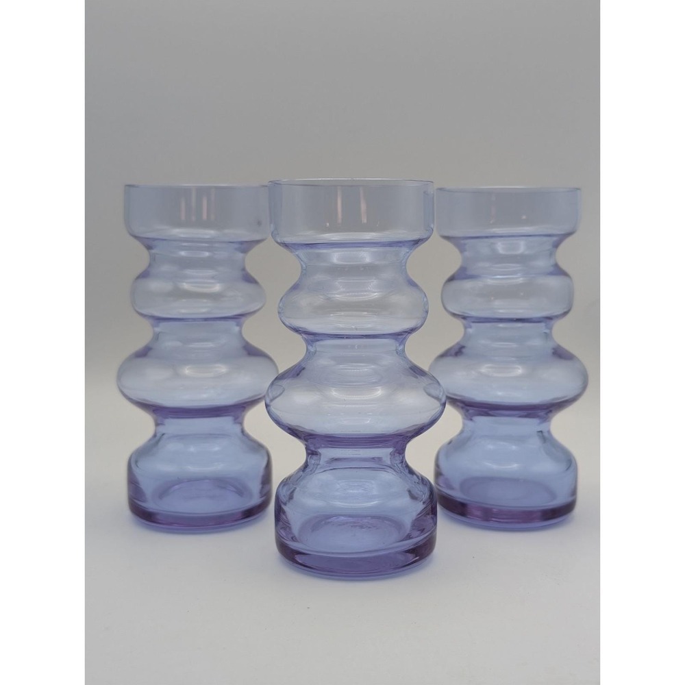 Set of 3 Lavender Purple Bubble Glass Vases Mid Century Modern Stacked Bud Vases